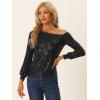 imageAllegra K Sparkly Sequin Top for Womens Halloween OffShoulder Long Sleeve Party TopsBlack