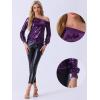 imageAllegra K Sparkly Sequin Top for Womens Halloween OffShoulder Long Sleeve Party TopsDark Purple