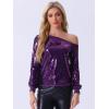 imageAllegra K Sparkly Sequin Top for Womens Halloween OffShoulder Long Sleeve Party TopsDark Purple