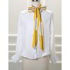 imageAllegra K Stripe Ribbon Skinny Neck Scarves Long Narrow Neckerchief Hairband for Women Wrist Wear Handbag Handle WrapYellow