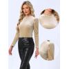 imageAllegra K Velvet Tops for Womens Puff Long Sleeve Mock Neck Vintage Christmas Shiny Metallic BlouseBeige