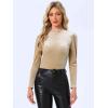imageAllegra K Velvet Tops for Womens Puff Long Sleeve Mock Neck Vintage Christmas Shiny Metallic BlouseBeige