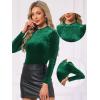 imageAllegra K Velvet Tops for Womens Puff Long Sleeve Mock Neck Vintage Christmas Shiny Metallic BlouseDark Green