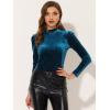 imageAllegra K Velvet Tops for Womens Puff Long Sleeve Mock Neck Vintage Christmas Shiny Metallic BlousePeacock Blue