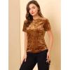 imageAllegra K Womens Christmas Velvet Top Crew Neck Short Sleeve Casual TShirtBrown