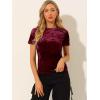 imageAllegra K Womens Christmas Velvet Top Crew Neck Short Sleeve Casual TShirtBurgundy