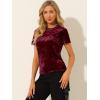 imageAllegra K Womens Christmas Velvet Top Crew Neck Short Sleeve Casual TShirtBurgundy