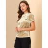 imageAllegra K Womens Christmas Velvet Top Crew Neck Short Sleeve Casual TShirtLight Beige