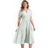 imageAllegra K Gingham Dress for Women 2026 Summer Short Sleeve Ruffle Trim V Neck Button Decor Flowy Midi DressesGreen