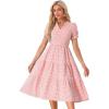 imageAllegra K Gingham Dress for Women 2026 Summer Short Sleeve Ruffle Trim V Neck Button Decor Flowy Midi DressesPink