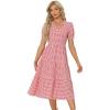 imageAllegra K Gingham Dress for Women 2026 Summer Short Sleeve Ruffle Trim V Neck Button Decor Flowy Midi DressesRed