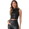 imageAllegra K Metallic Crop Top for Womens Sleeveless Halloween Sparkly Sequin TopsBlack