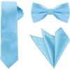 imageAllegra K Necktie PreTied Bowtie and Pocket Square Set Ties for Wedding BusinessSky Blue