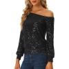imageAllegra K Sparkly Sequin Top for Womens Halloween OffShoulder Long Sleeve Party TopsBlack