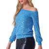 imageAllegra K Sparkly Sequin Top for Womens Halloween OffShoulder Long Sleeve Party TopsBlue