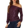 imageAllegra K Sparkly Sequin Top for Womens Halloween OffShoulder Long Sleeve Party TopsPurple