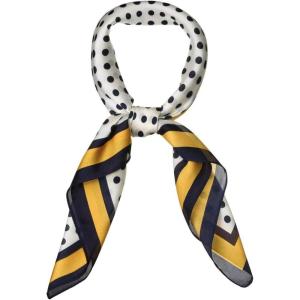 imageAllegra K 70cm Polka Dots Square Scarf Neck Scarves Kerchief Neckerchief Headband for WomenNavy Blue Yellow