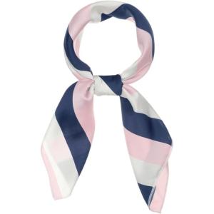 imageAllegra K 70cm Stripe Print Square Scarves Kerchief Neck Head Scarf Neckerchief Headband for LadiesPink White