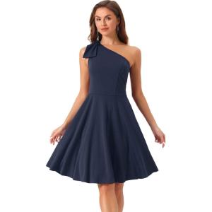 imageAllegra K Evening Cocktail Dress for Womens Valentines Day Elegant Flared One Shoulder Formal DressesDark Blue