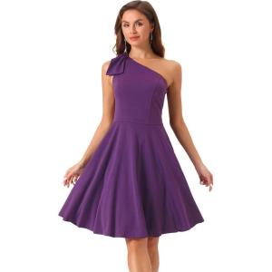imageAllegra K Evening Cocktail Dress for Womens Valentines Day Elegant Flared One Shoulder Formal DressesDark Purple