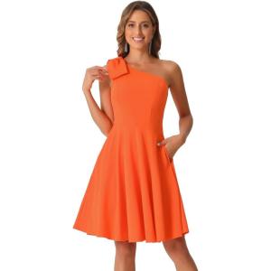 imageAllegra K Evening Cocktail Dress for Womens Valentines Day Elegant Flared One Shoulder Formal DressesOrange