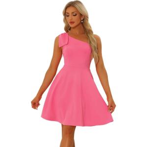 imageAllegra K Evening Cocktail Dress for Womens Valentines Day Elegant Flared One Shoulder Formal DressesShiny Pink