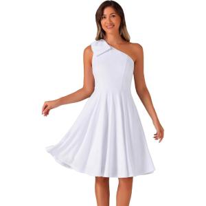 imageAllegra K Evening Cocktail Dress for Womens Valentines Day Elegant Flared One Shoulder Formal DressesWhite