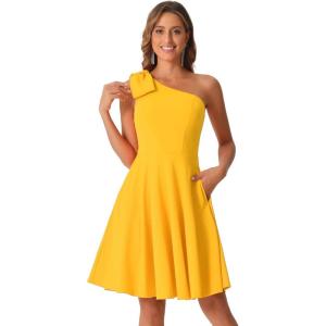 imageAllegra K Evening Cocktail Dress for Womens Valentines Day Elegant Flared One Shoulder Formal DressesYellow