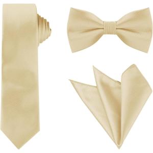 imageAllegra K Necktie PreTied Bowtie and Pocket Square Set Ties for Wedding BusinessChampagne