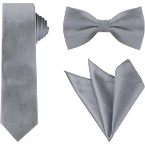 imageAllegra K Necktie PreTied Bowtie and Pocket Square Set Ties for Wedding BusinessDark Gray