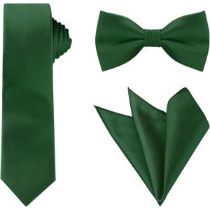 imageAllegra K Necktie PreTied Bowtie and Pocket Square Set Ties for Wedding BusinessDark Green