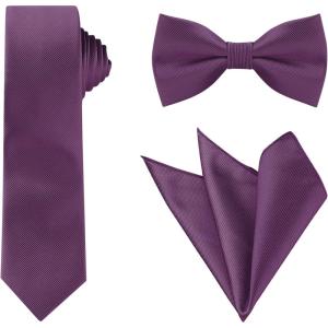 imageAllegra K Necktie PreTied Bowtie and Pocket Square Set Ties for Wedding BusinessDark Purple