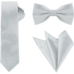 imageAllegra K Necktie PreTied Bowtie and Pocket Square Set Ties for Wedding BusinessGray