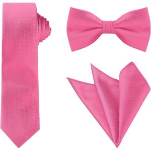 imageAllegra K Necktie PreTied Bowtie and Pocket Square Set Ties for Wedding BusinessHot Pink