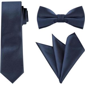 imageAllegra K Necktie PreTied Bowtie and Pocket Square Set Ties for Wedding BusinessNavy Blue