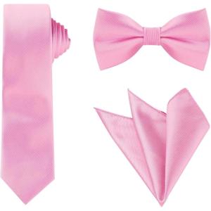 imageAllegra K Necktie PreTied Bowtie and Pocket Square Set Ties for Wedding BusinessPink