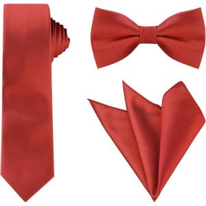 imageAllegra K Necktie PreTied Bowtie and Pocket Square Set Ties for Wedding BusinessRed