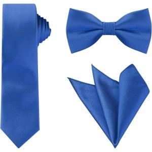 imageAllegra K Necktie PreTied Bowtie and Pocket Square Set Ties for Wedding BusinessRoyal Blue