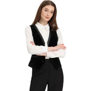 imageAllegra K Waistcoat for Womens Steampunk Velvet Vintage 2025 Sleeveless Blazer Dressy Suit VestsBlack