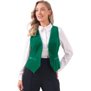imageAllegra K Waistcoat for Womens Steampunk Velvet Vintage 2025 Sleeveless Blazer Dressy Suit VestsBlue Green