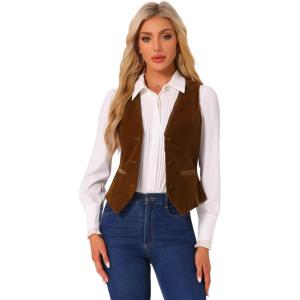 imageAllegra K Waistcoat for Womens Steampunk Velvet Vintage 2025 Sleeveless Blazer Dressy Suit VestsBrown