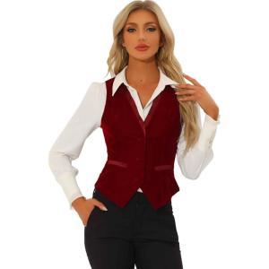 imageAllegra K Waistcoat for Womens Steampunk Velvet Vintage 2025 Sleeveless Blazer Dressy Suit VestsBurgundy
