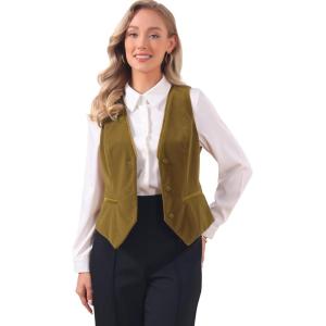 imageAllegra K Waistcoat for Womens Steampunk Velvet Vintage 2025 Sleeveless Blazer Dressy Suit VestsCamel