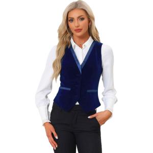 imageAllegra K Waistcoat for Womens Steampunk Velvet Vintage 2025 Sleeveless Blazer Dressy Suit VestsDark Blue