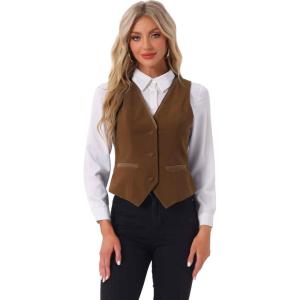 imageAllegra K Waistcoat for Womens Steampunk Velvet Vintage 2025 Sleeveless Blazer Dressy Suit VestsDark Brown
