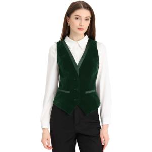 imageAllegra K Waistcoat for Womens Steampunk Velvet Vintage 2025 Sleeveless Blazer Dressy Suit VestsDark Green