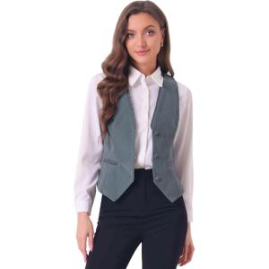 imageAllegra K Waistcoat for Womens Steampunk Velvet Vintage 2025 Sleeveless Blazer Dressy Suit VestsGrey