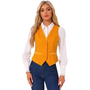 imageAllegra K Waistcoat for Womens Steampunk Velvet Vintage 2025 Sleeveless Blazer Dressy Suit VestsOrange