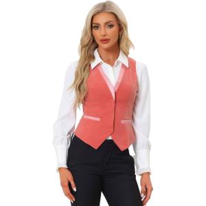imageAllegra K Waistcoat for Womens Steampunk Velvet Vintage 2025 Sleeveless Blazer Dressy Suit VestsPink