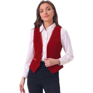 imageAllegra K Waistcoat for Womens Steampunk Velvet Vintage 2025 Sleeveless Blazer Dressy Suit VestsRed